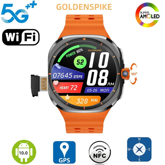GOLDENSPIKE Smartwatch Ultra 5G LTE Android Smart Watch Video Call 4G/5G SIM Card S GPS WIFI Rotary Camera Global Call Watch Men