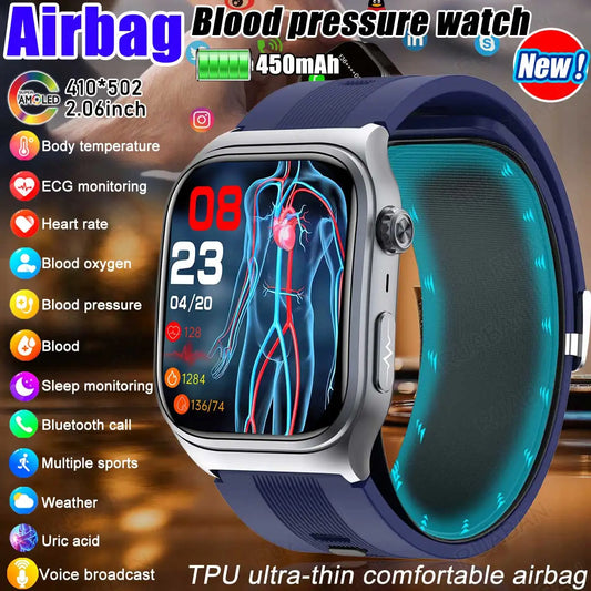 🔥Last Day Sale 70% OFF 2025 Airbag Smart Watch Nursing grade Bluetooth call air Pump ECG True Accurately Blood Pressure Uric Acid Blood Lipid watch Men/ Women iOS/ Android
