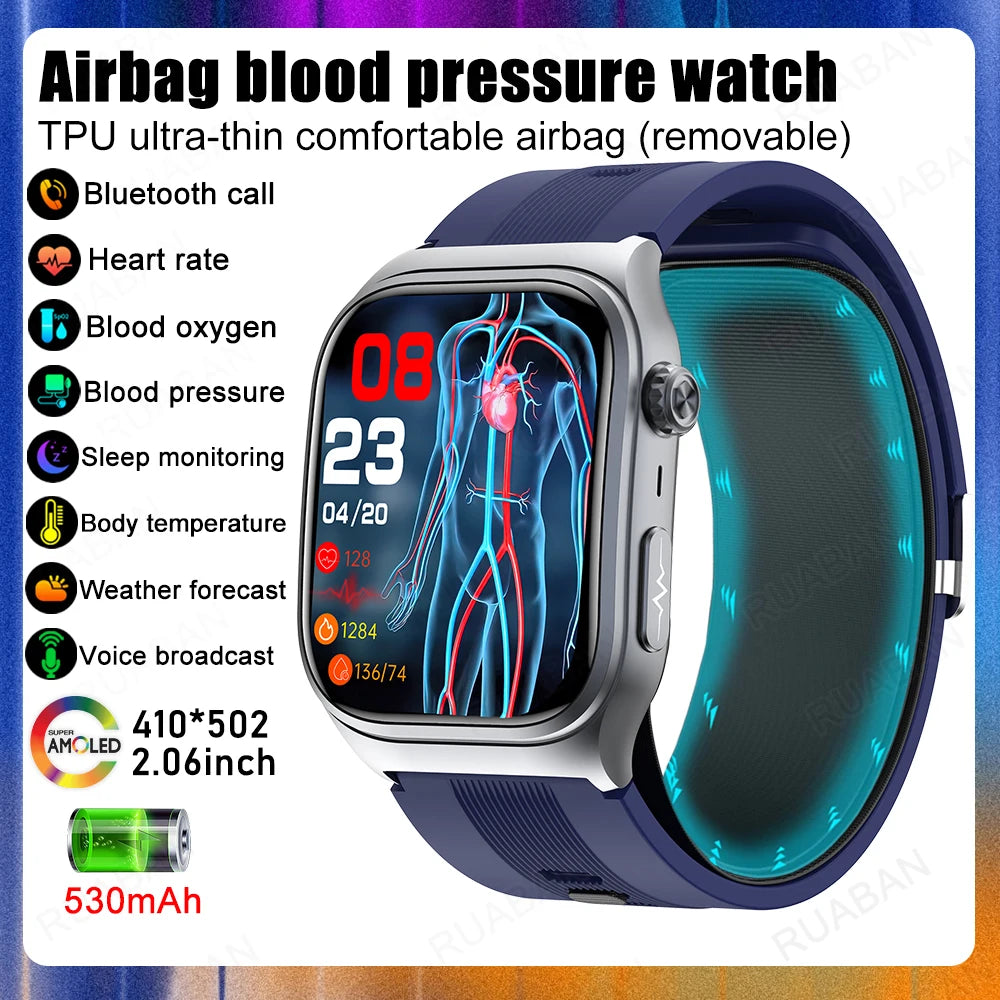 🔥Last Day Sale 60% OFF 2025 Airbag Smart Watch Nursing grade Bluetooth call air Pump ECG True Accurately Blood Pressure Uric Acid Blood Lipid watch Men/ Women iOS/ Android
